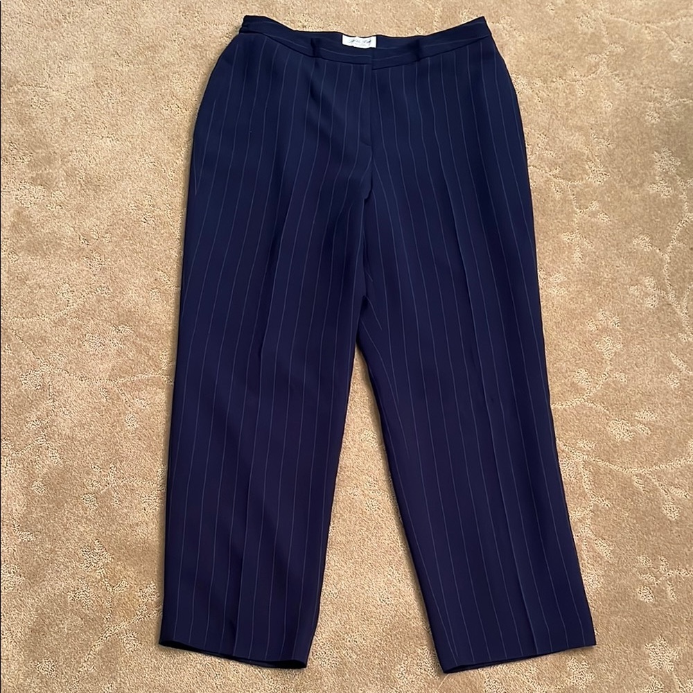 NWT Judith Hart Deep Indigo Striped Lined Slacks, Sz 16